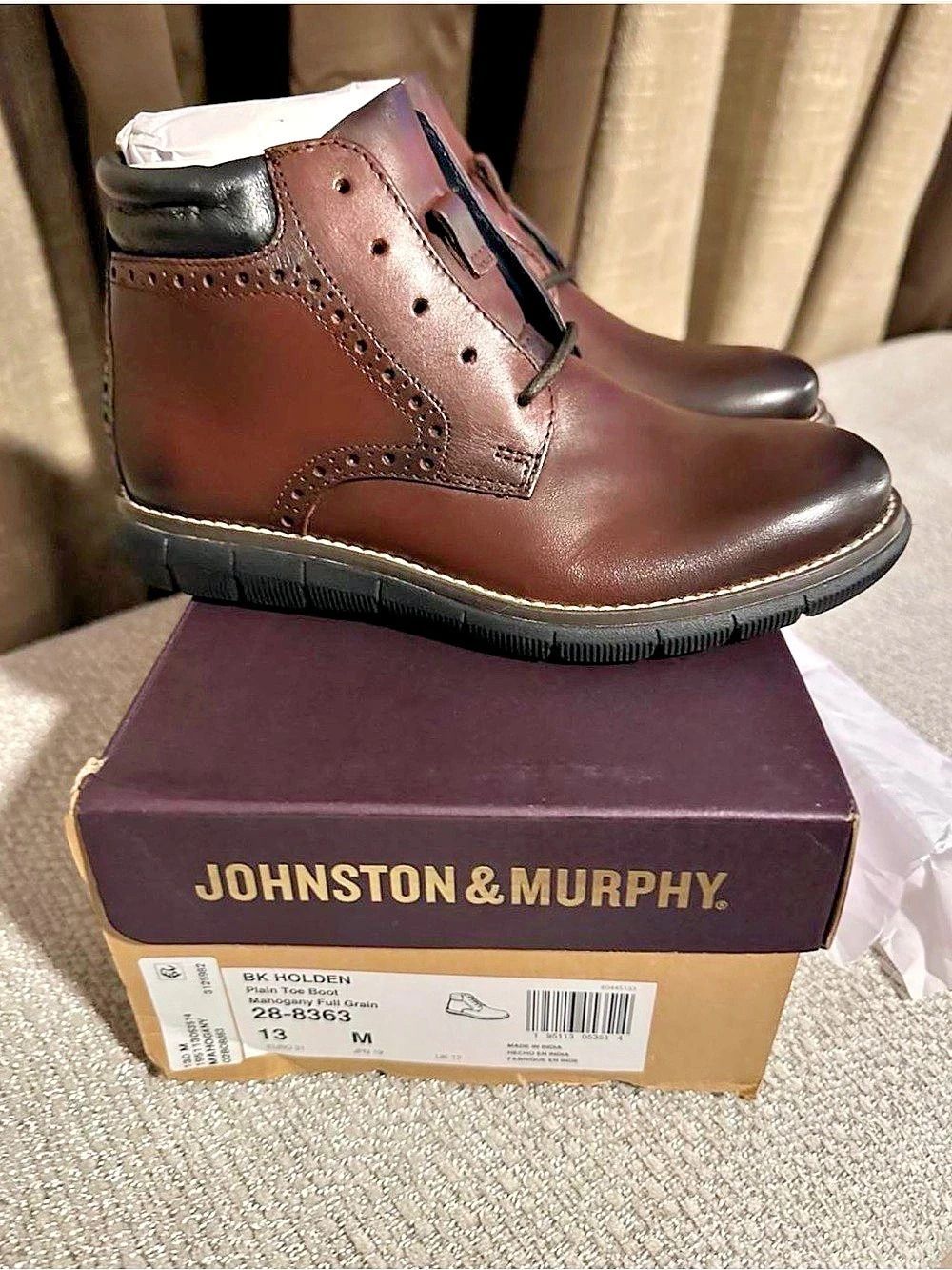 Kids Johnston & Murphy BK Holden Plain Toe Boot Boots Brown & Black US 13 M